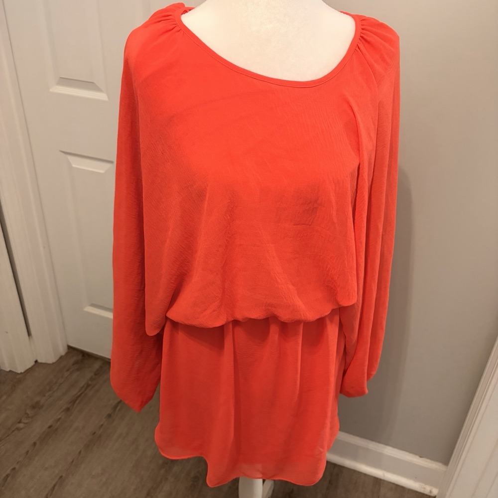 Basically Me Coral Red Draped Mini Dress Elastic Waist Cocktail Date Night USA M